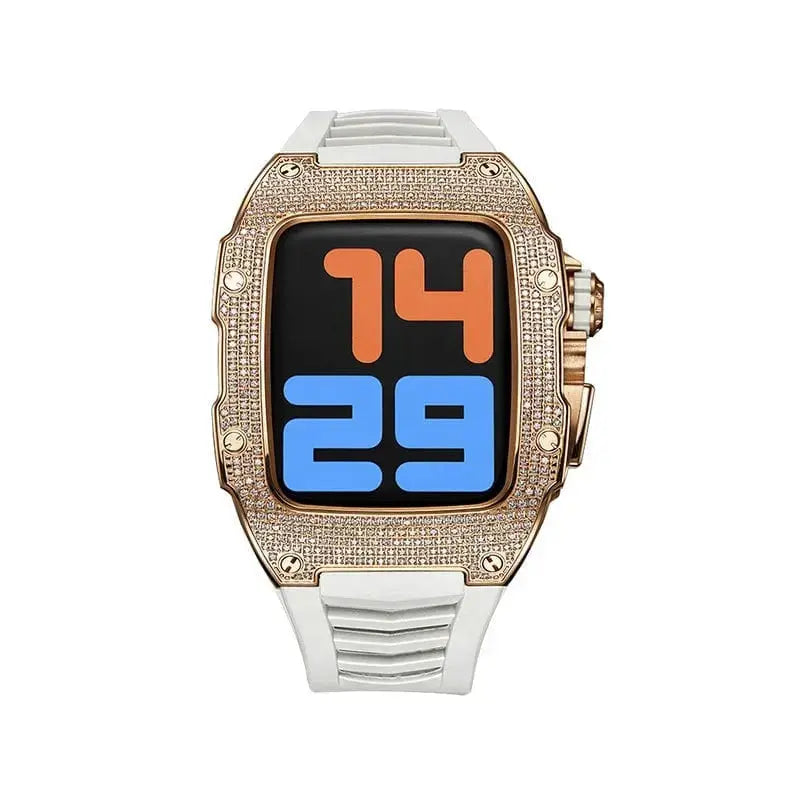 Apple Watch series 7 white watch stripe with rose gold body