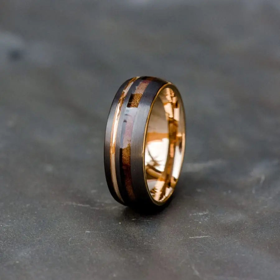 Rose Gold, Black and Wooden Tungsten Carbide Ring