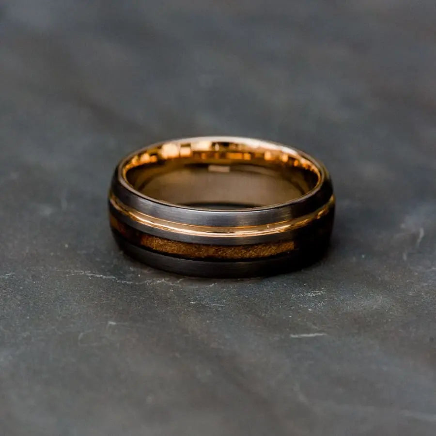 Tungsten Carbide Ring with Wooden Inner and Rose Gold