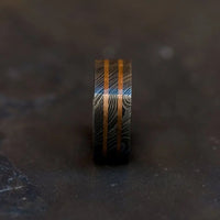 Thumbnail for Square Damascus Steel Ring with Bronze Inlays
