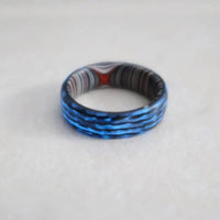 Thumbnail for Orbit Rings mens ring and engagement ring with fordite and carbon fibre