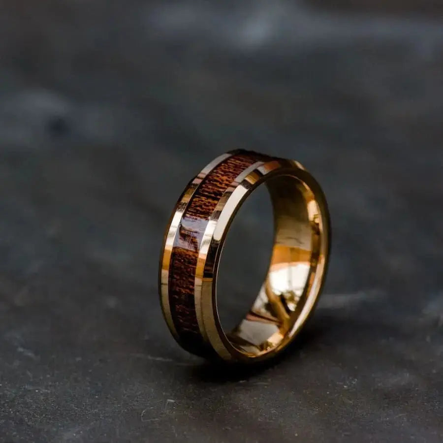 Rose Gold and Wood Tungsten Carbide Ring