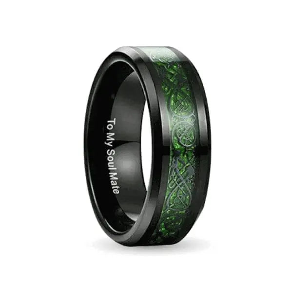 Orbit Rings Tungsten Carbide 5 Celtic Green