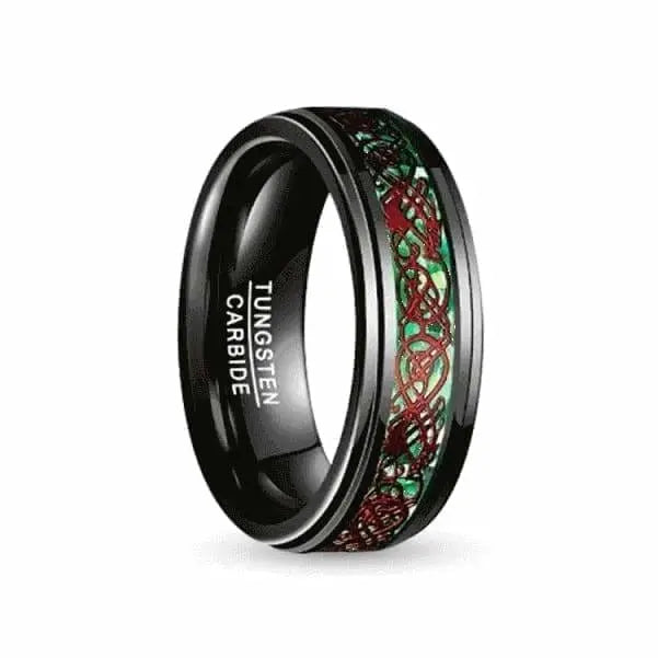 Orbit Rings Tungsten Carbide 7 Celtic Green and Red