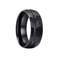 Thumbnail for Black Hammered Tungsten Carbide Ring with Offset Groove