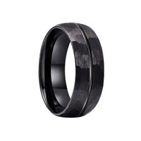 Thumbnail for Black Hammered Tungsten Carbide Ring with Centred Groove