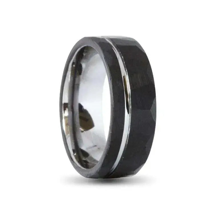 Black Brushed Hammered Tungsten Carbide Ring