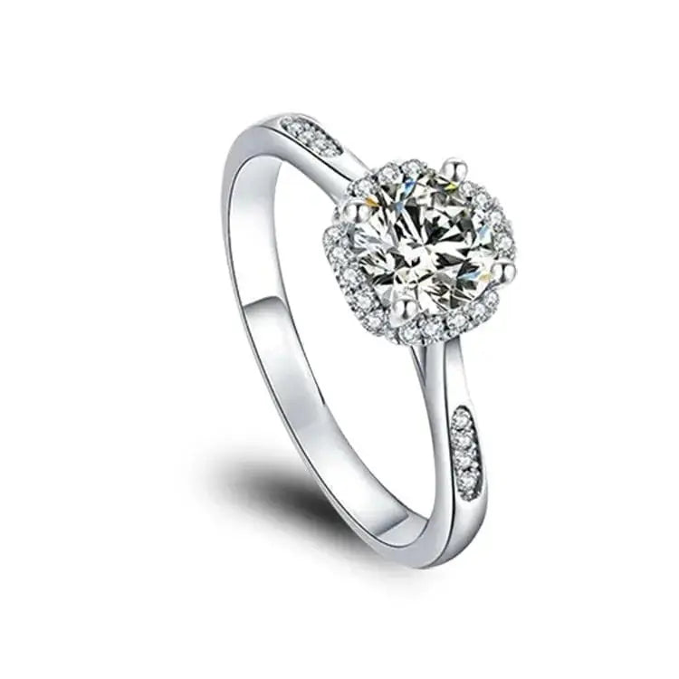 1ct Silver Moissanite Halo Ring
