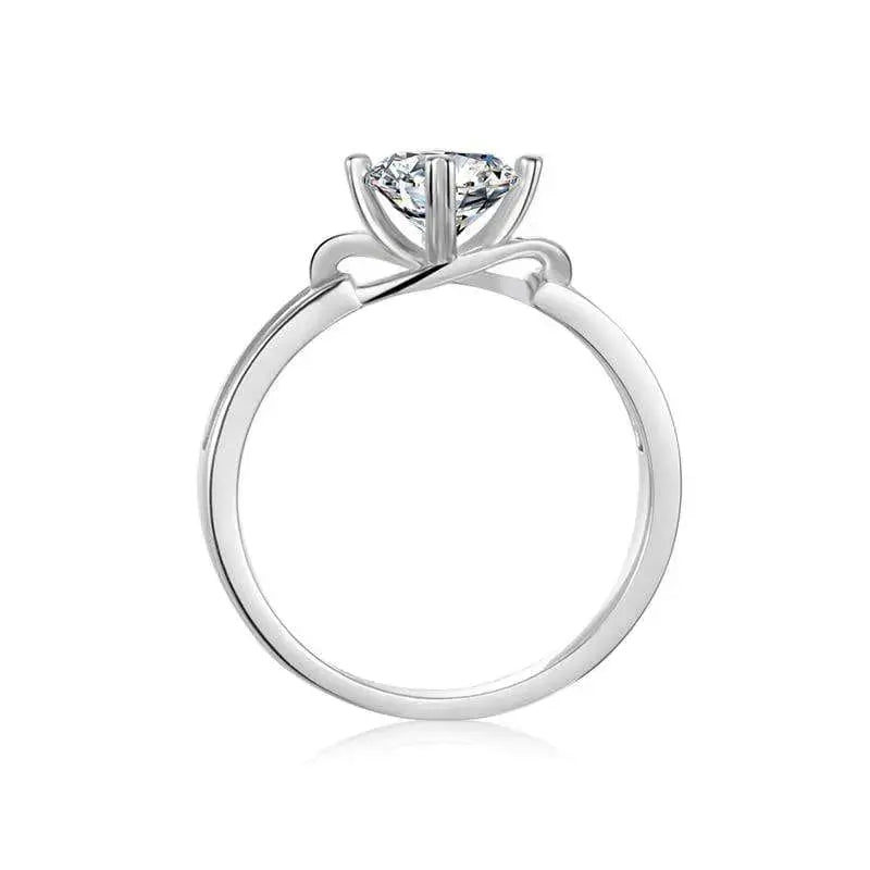 Silver Ring Moissanite in Heart shaped prongs