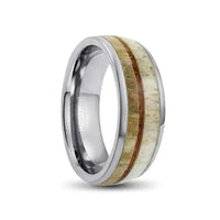 Thumbnail for 8mm Silver Tungsten Ring with Wood and Antler Inlays. 