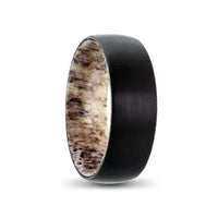 Thumbnail for 8mm Black Tungsten Satin Finish Ring, Deer Antler Inner