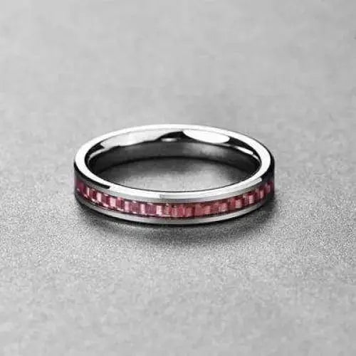 4mm Silver Tungsten Wedding Ring Pink Carbon Fibre Centre Inlay