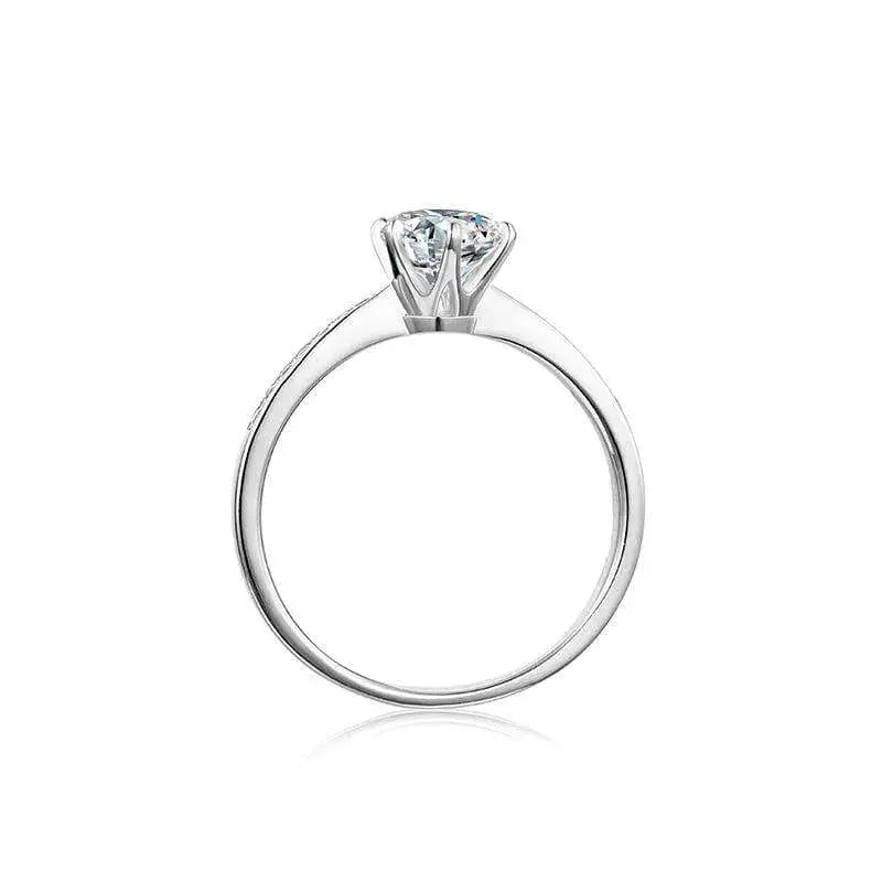 Moissanite Solitaire Silver Engagement Ring Pave setting on band