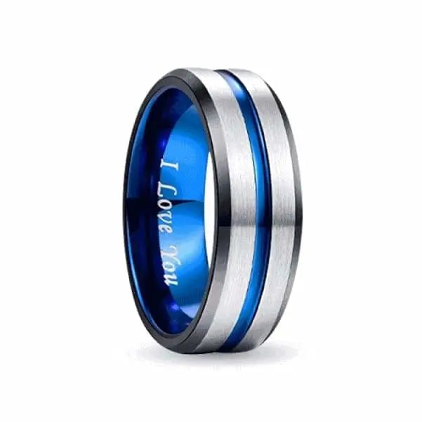 Orbit Rings Tungsten Carbide 6 Silver Stream Blue