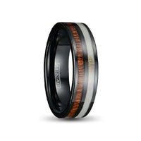 Thumbnail for Black Tungsten Ring With Deer Antler and Koa Wood Inlays 6mm