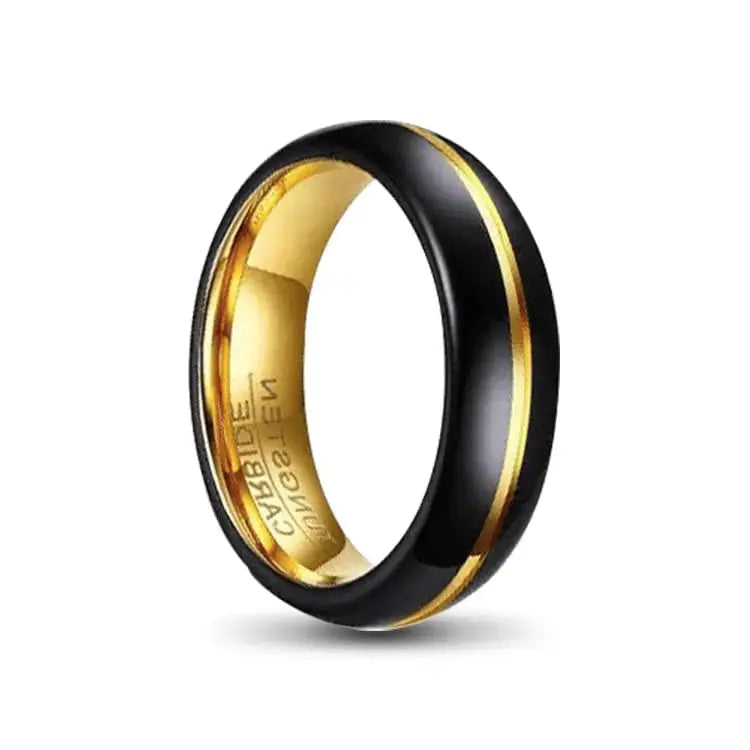 Brushed Black Tungsten Carbide Ring with Gold Groove and Inner