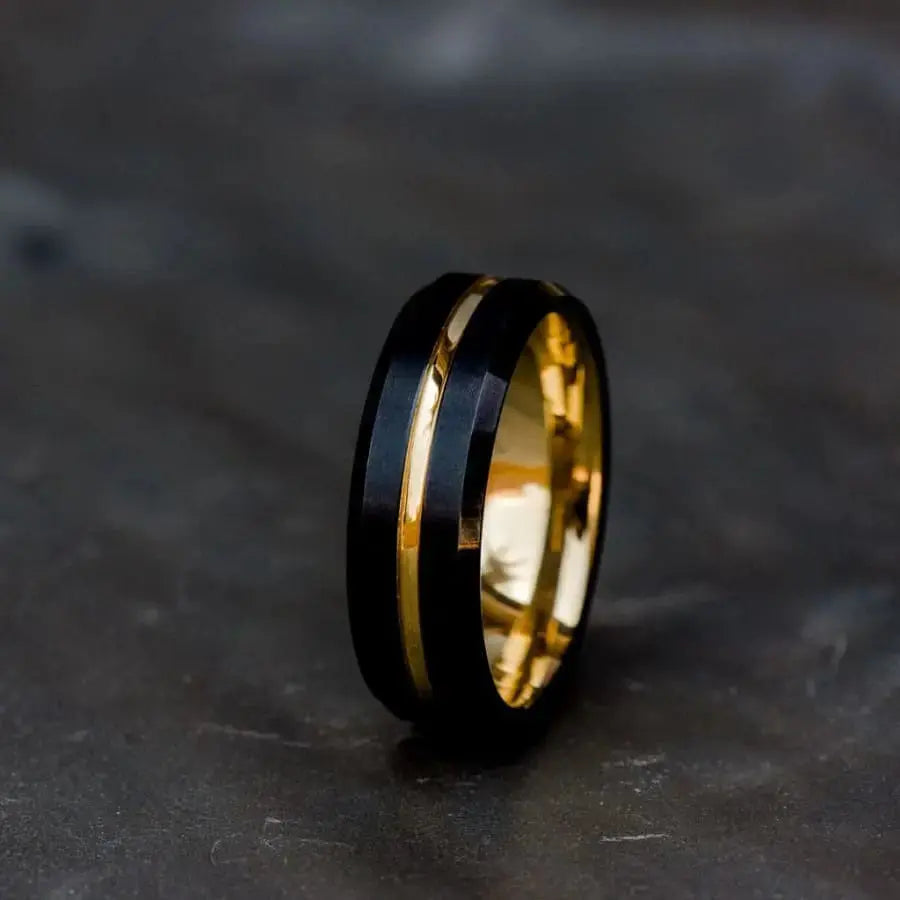 Black and Gold Tungsten Carbide Ring
