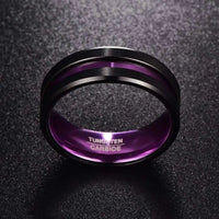 Thumbnail for 8mm Brushed Black Tungsten Wedding Ring Polished Purple Centre Groove and Inner