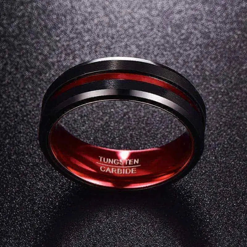 Orbit Rings Tungsten Carbide Stream Red