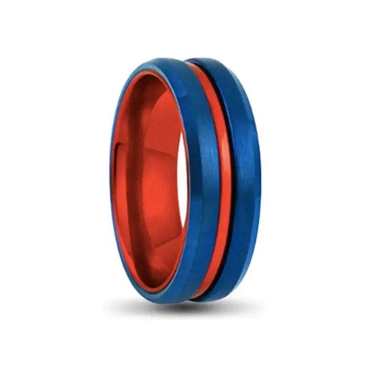 Navy Blue and Red Tungsten Carbide Ring