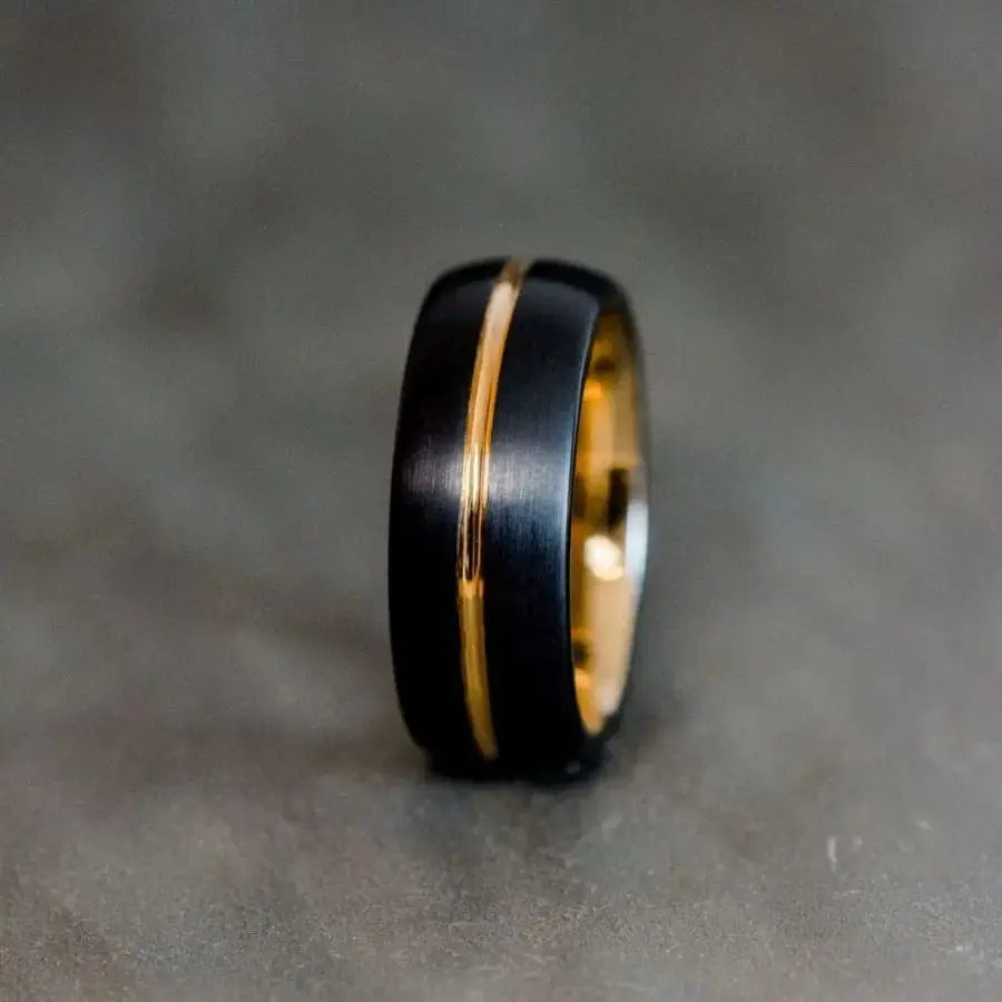 Black and Rose Gold Tungsten Carbide Ring