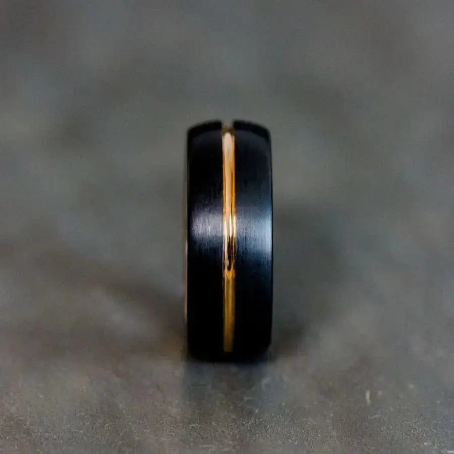 Black Tungsten Carbide Ring with Rose Gold inlay