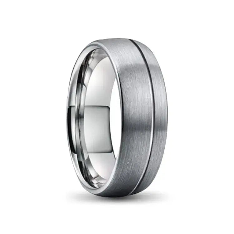 Silver Tungsten Carbide Ring with Side Groove