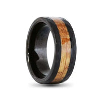 Thumbnail for Black Hammered Tungsten Carbide Ring with Whiskey Barrel Inlay